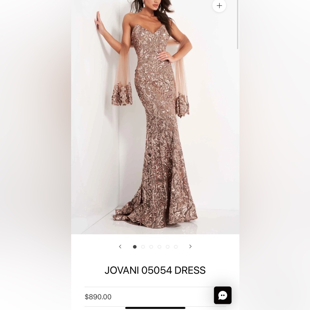 Jovani Glittering Champagne Sequin Dress with Shawl